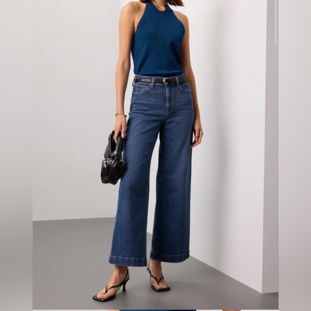 PAIGE Dark Blue Wide Leg Jeans